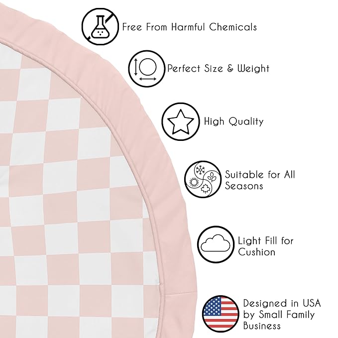 Sweet Jojo Designs Baby Play Mat (Pink Gingham Checkered Plaid) for Girls, Infant, Toddler Tummy Time Activity Floor Playmat (Vintage, Classic, Checkerboard, Geometric, Minimalist, Retro, Blush)