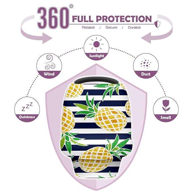 Baby Car Seat Stroller Covers Beautiful Pineapple Nursing Cover Breastfeeding Scarf Soft Breathable Stretchy Infant Car Canopy Coverage Carseat Cover for Boys and Girls Multi Use