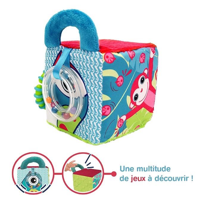 Ludi Fabric Cube for Baby Activity 10 x 10 x 10 cm Multiple Sensory Activities That Attract Curiosity. Various Colours, Patterns and Textures. 30038 Develops Dexterity