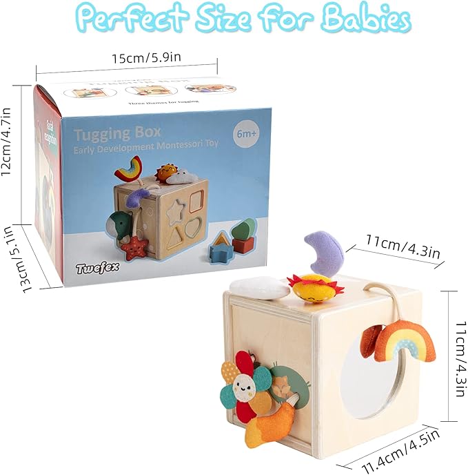 Twefex Pull String Activity Toy, Montessori Toys for Babies 6-12 Months, Wooden Activity Cube Baby Sensory Toys for 1 Year Old Boy Girl, Early Learning Baby Infant Toy 6 to 12 Months