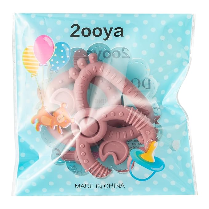 Easter Silicone Teether for Babies - 2ooya 3Pcs Pink Bunny Summer Ocean Animal Infant Teething Chew Toys, Toddler Easy to Grasp Sore Gums Pain Relief Toy for Newborn Boy Girl Baby Shower Easter Gift