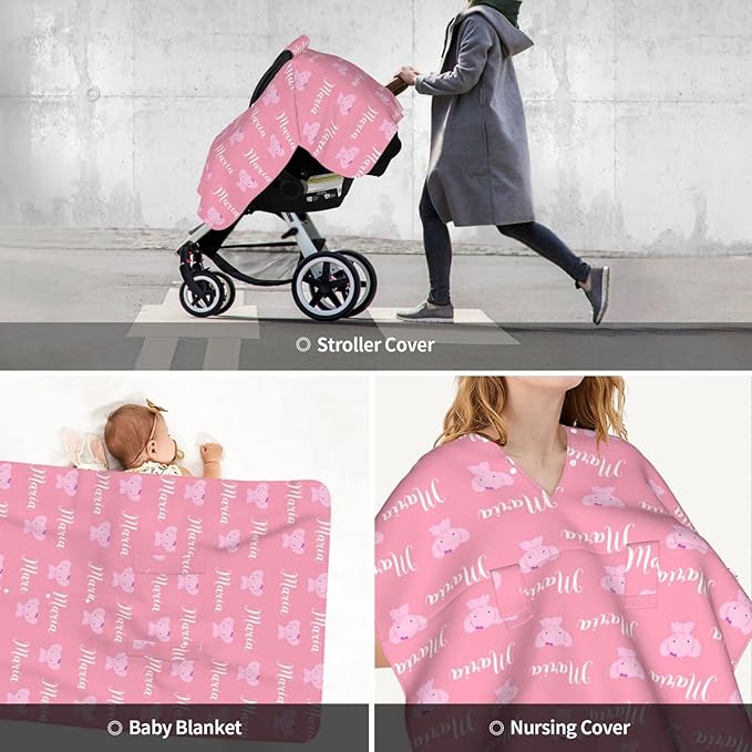 Personalized Baby Car Seat Canopy for Babies, Custom Name Car Seat Covers for Boys and Girls, Opening Minky Nursing Breastfeeding Cover for Infant, Carseat Canopies for Newborn