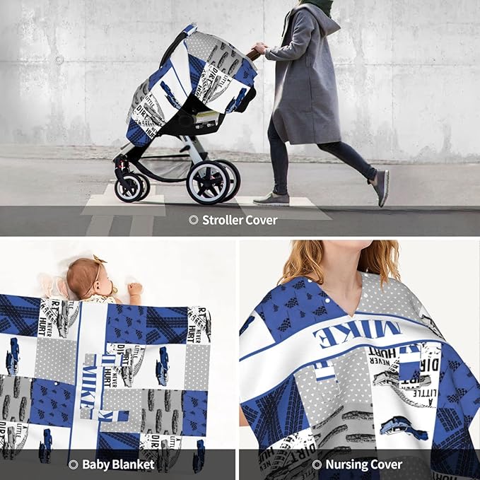 Personalized Baby Car Seat Canopy for Babies, Custom Name Car Seat Covers for Boys, Opening Minky Nursing Breastfeeding Cover for Infant, Carseat Canopies for Newborn (Racing Car)