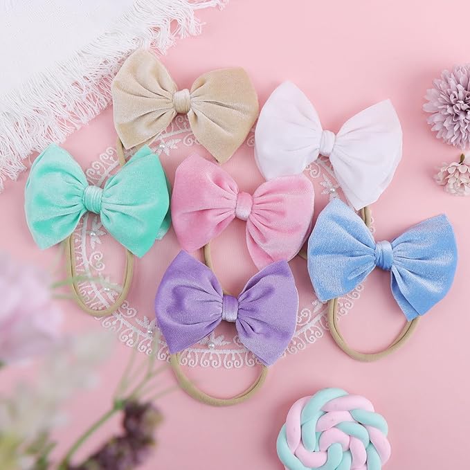 YanJie Velvet Baby Headbands Nylon Baby Girl Bows Soft Handmade Newborn Bows Hair Accessories for Infants Toddlers Child 6 Pack