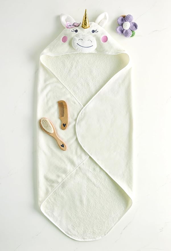 Stephan Baby Hooded Towel - 100% Cotton with Fun Animal Design for Infants and Toddlers, 31" Square, Unicorn