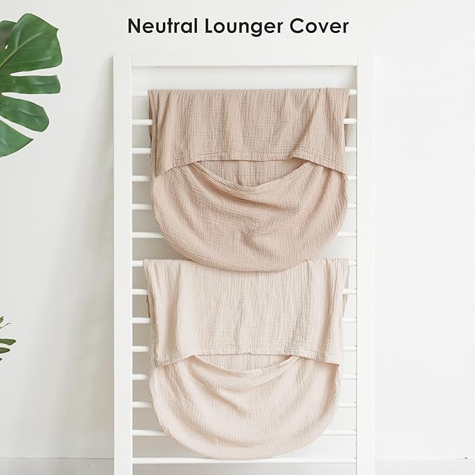 MairMore Muslin Baby Cover for Newborn, Soft and Breathable 100% Cotton Lounger Slipcover Neutral, Pack of 2(Clay)
