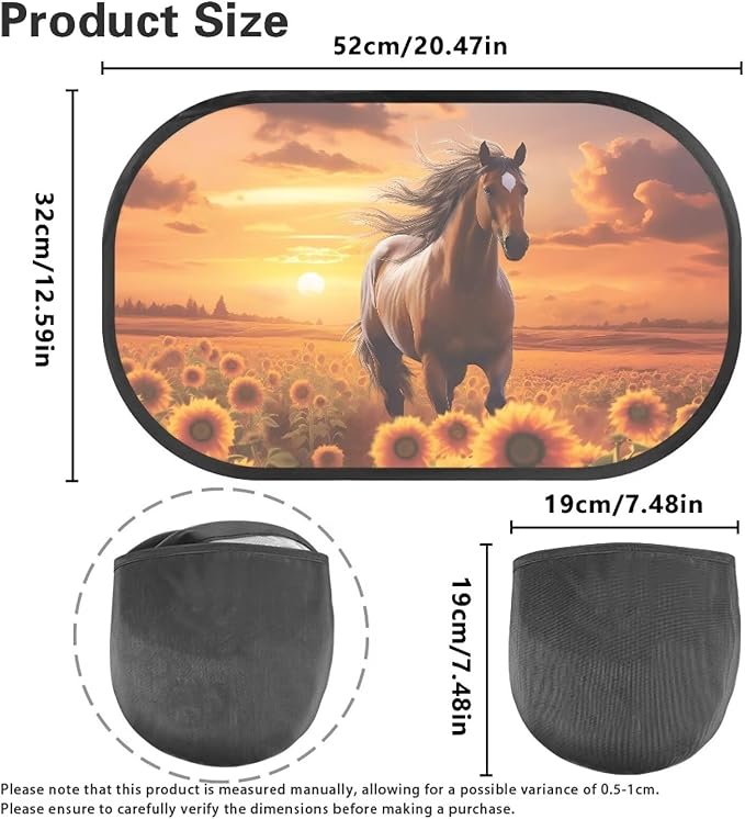 Bulopur Sunflower Horse 2 Pack Window Shades for Car UV Protection Breathable Car Seat Sun Protection Easy to Install Mesh Back Window Sun Shades for Car