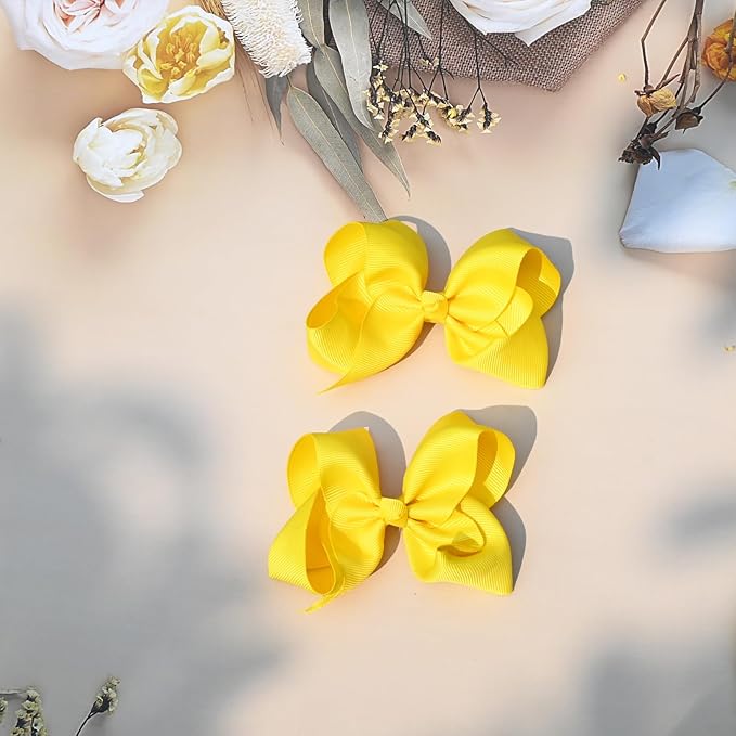 2 PCS 4.5inchs Hair Bows for Girls Grosgrain Ribbon Hair Bow Alligator Clips Hair Accessories for Baby Girls Toddlers(Yellow)