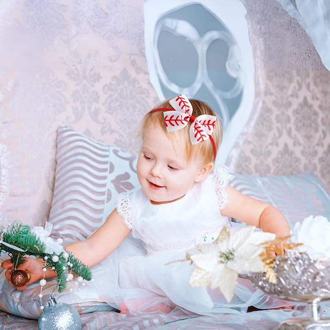 Fancheer Baby Girls Baseball Softball Print Bow Headband Infant Toddler Birthday Party Hair Accessories