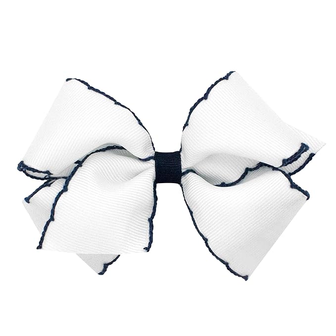 Wee Ones Girls' Classic Grosgrain Moonstitch Edge Hair Bow, No-Slip Hair Clip, Handmade, White Milenium Blue, Small