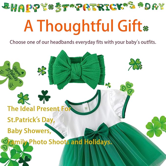 LemonSpace Handmade St.Patrick's Day Baby Headbands Green Bow Hairbands Girl Bows Infant Hair Accessories Newborn Soft Stretchy Nylon Baby bows