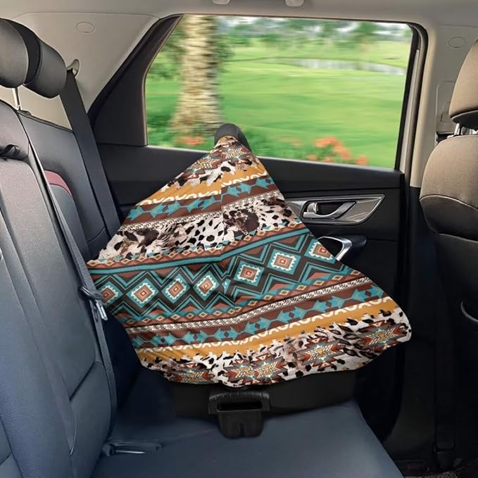 Coldinair Tribal Aztec Cow Stretchy Baby Car Seat Covers for Boys Girls,Soft and Comfortable,Multiuse for Nursing Breastfeeding Covers,Shopping Cart/High Chair/Stroller Covers,Scarff