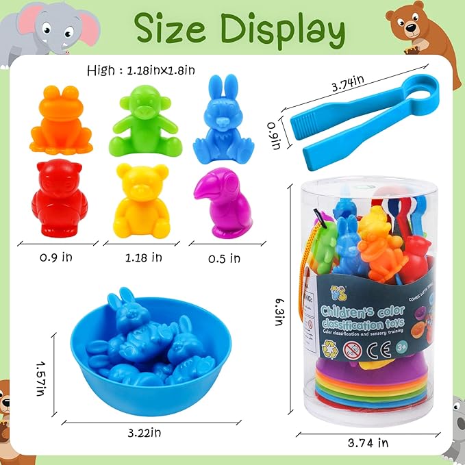 Counting Color Sorting Toys Animals Matching Games with Rainbow Bowls,Preschool Learning Educational Montessori Sensory Training Easter Basket Stuffers Gifts for 3 4 5 Year Old Toddlers