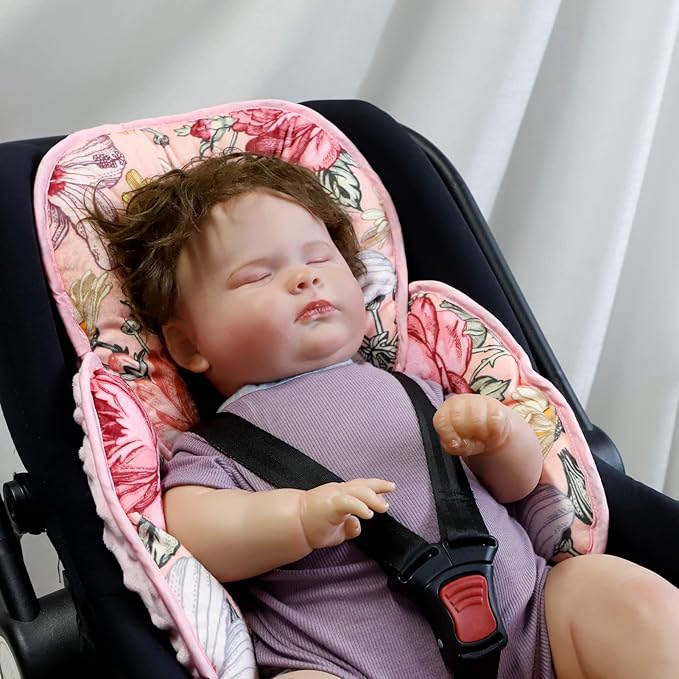 Floral Baby Car Seat Cover Girls, Infant Carseat Canopy,Pink Infant Car Seat Head Body Support Pillow