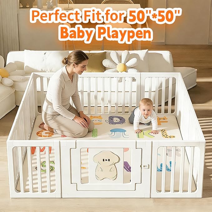 1.3" Thick Baby Play Mat for Floor,50x50 PU Leather Playpen Mat for Toddlers Infant Kids,Ultra Soft Support Cushioned & Waterproof Playmat for Baby Girls and Boys Play on Floor/Alphabet Pattern