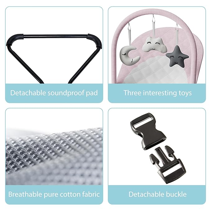 Portable Baby Bouncer Seat for Infants, 0-18 Months, 3 Modes of Use with Rocker & Stationary Options, Ergonomic Infant Chair with Hanging Toys,Pink