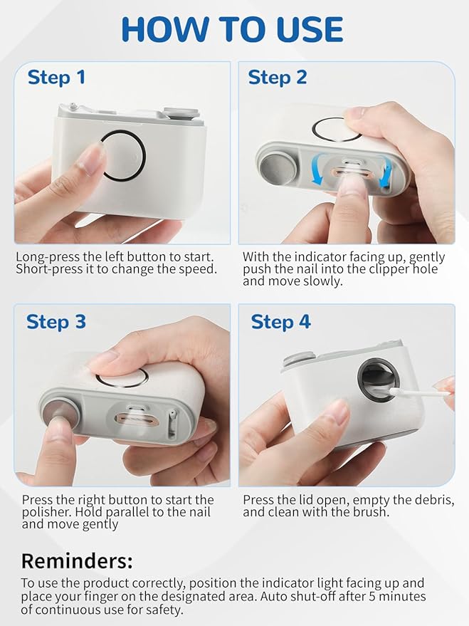 ONEDONE Electric Nail Clipper - 3-in-1 Rechargeable Baby Nail Trimmer Electric Nail File with Dual Blades 3 Speeds Fingernail Grinder Safe for Baby Women Seniors w/Ingrown Toenail Clippers
