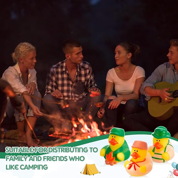 24 Pcs Camp Rubber Duck Bulk Summer Vacation Party Favors 2 Inch Rubber Ducks Gifts for Camping Adventure Theme Birthday Party Decoration