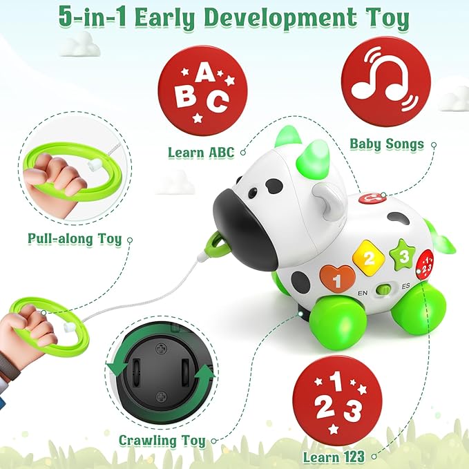 Talkfun Musical Cow Toys for 1+ Year Old Boy Girl, Bilingual Baby Toy 6-12-18 Month, One Year Old Boy Toys, 1 Year Old Girl Gift, Learning Toddler Toy Age 1-2, First Christmas 1st Birthday Gift