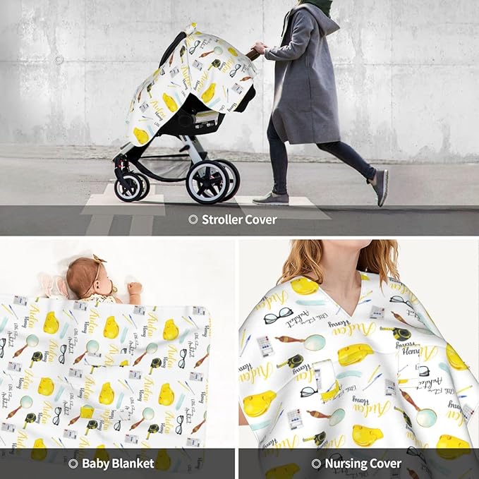 Personalized Baby Car Seat Canopy for Babies, Custom Name Baby Car Seats Covers for Boys Girls, Opening Minky Nursing Breastfeeding Cover for Infant Newborn, Carseat Canopies (Future Architects)