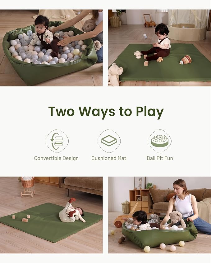 Hikiddy Baby Floor Play Mat : 2-in-1 Padded Foam Play Mat for Playpen & Ball Pit for Infants and Toddlers