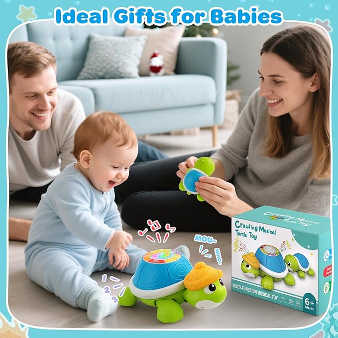 Baby Toys 6-12 Months, Musical Turtle Crawling Infant Toys for Tummy Time, Early Learning Educational Toys for 7 8 9 10 11 Month, Ideal Christmas Birthday Gifts for Boys & Girls Age 1 Years Old
