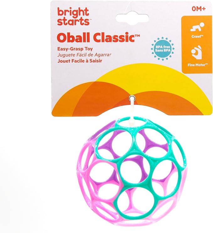 Bright Starts Oball Easy Grasp Classic Ball Infant Toy in Pink/Purple, Age Newborn and up. 4 Inches