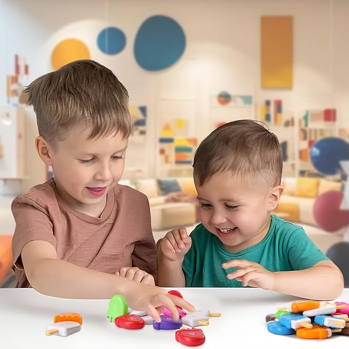 USATDD ABC Alphabet Learning Toys Alphabet Popsicles Animal Matching Toy Uppercase Lowercase Preschool Learning Activities Montessori Toys Easter Gifts for Kids, 52 Pcs