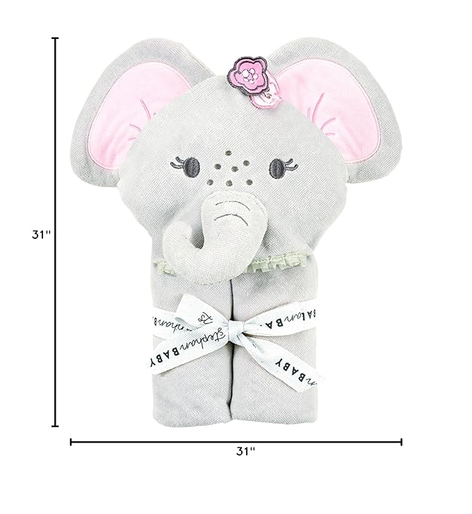 Stephan Baby Hooded Towel - 100% Cotton with Fun Animal Design for Infants and Toddlers, 31" Square, Elephant Pink