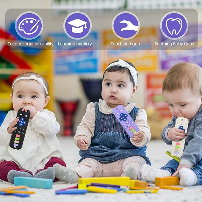 Chuya Silicone Baby Teething Toy Remote Control Shape Chew Toy for Babies 3-6 Months 3-24 Months, Teether Relief Baby Toys for Infants TV BPA Free(Purple)