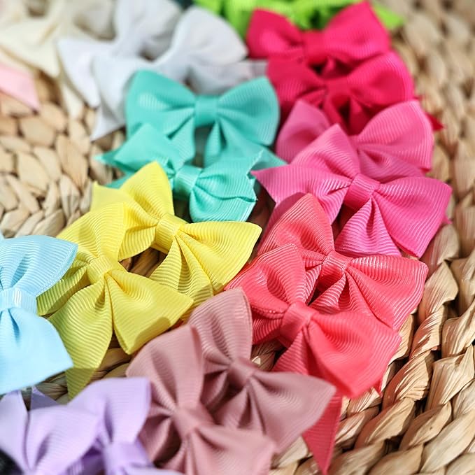 48PCS 2inch Hair Clips, OAOLEER Fully Lined Bows Hair Pins Tiny Alligator Clips for Girls Infants Toddlers 24 Colors in Pairs (Style A-48pcs)