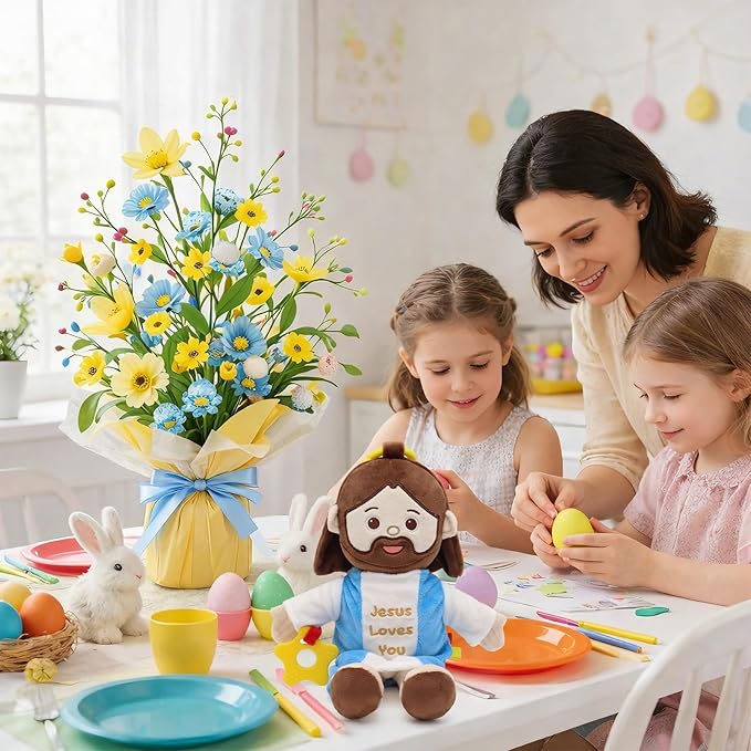 Yelakey 11.8" Baby Jesus Plush Toy with Multi-Sensory Accessories Jesus Plushie Religious Baptism Gift for Baby Shower Easter Decoration