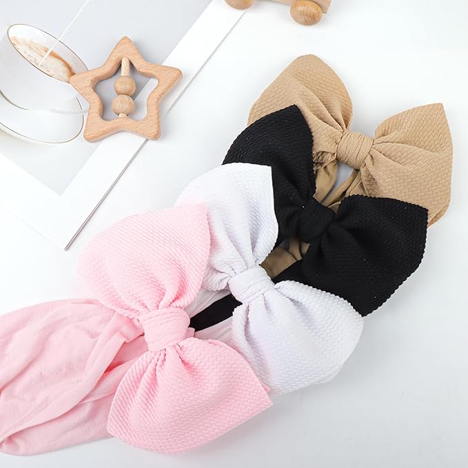 YanJie 6'' 4Pcs Baby Girl Headbands Hair Bows for Newborn Handmade Headbands with Bow Head Wraps for Infant Baby Toddler Girls Black White Pink