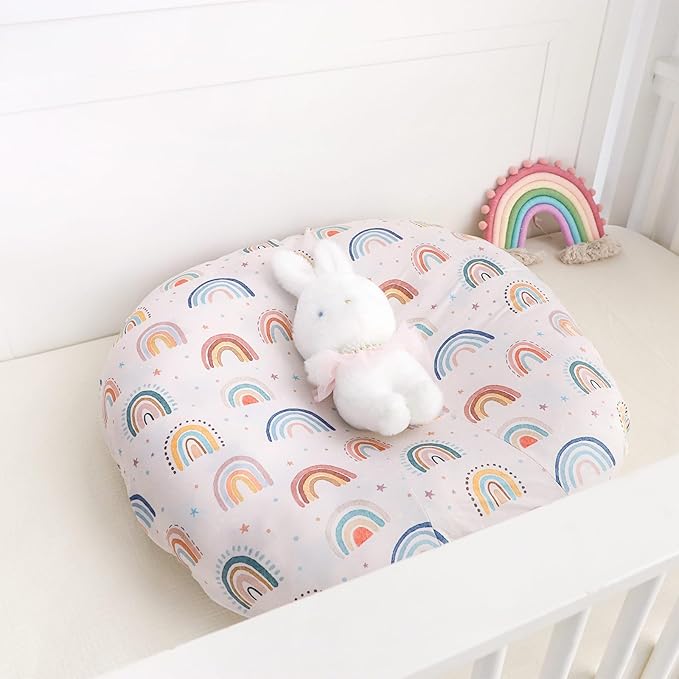 Newborn Lounger Cover for Girls Boys, Removable Soft Baby Lounger Cover, Reversible Infant Lounger Cover Minky, Pink Cute Rainbow (Only Cover)