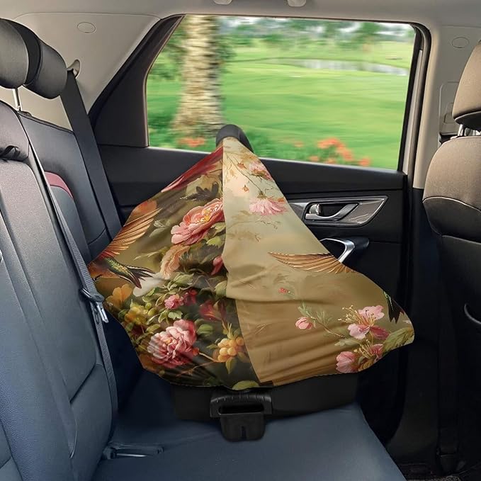 Carseat Cover for Babies, All Season Breathable Infant Carseat Cover Lightweight Baby Carrier Cover for Girls Boys, Hummingbird Florals Print