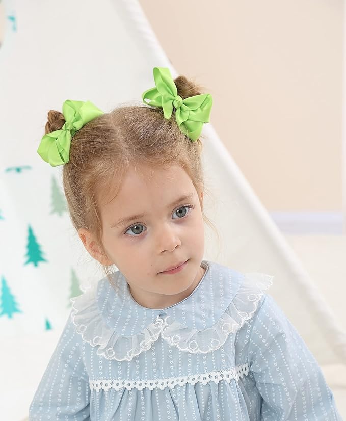 3 Inch Satin Bow for Little Girls - 2 Pcs (Neon Green)