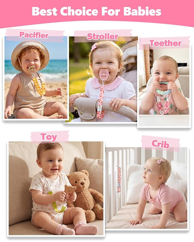 ALVABABY Pacifier Clips 8 Pack Binky Paci Clip Holder Leashes 8DP24A