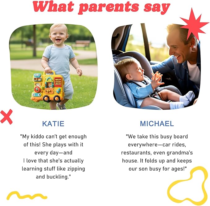 Busy Board for Toddlers 1-3, Montessori Travel Activity Toys with Music, Portable Toddler Activity Board to Develop Fine Motor Skills, Educational Toys for 1 Year Old Boys Girls