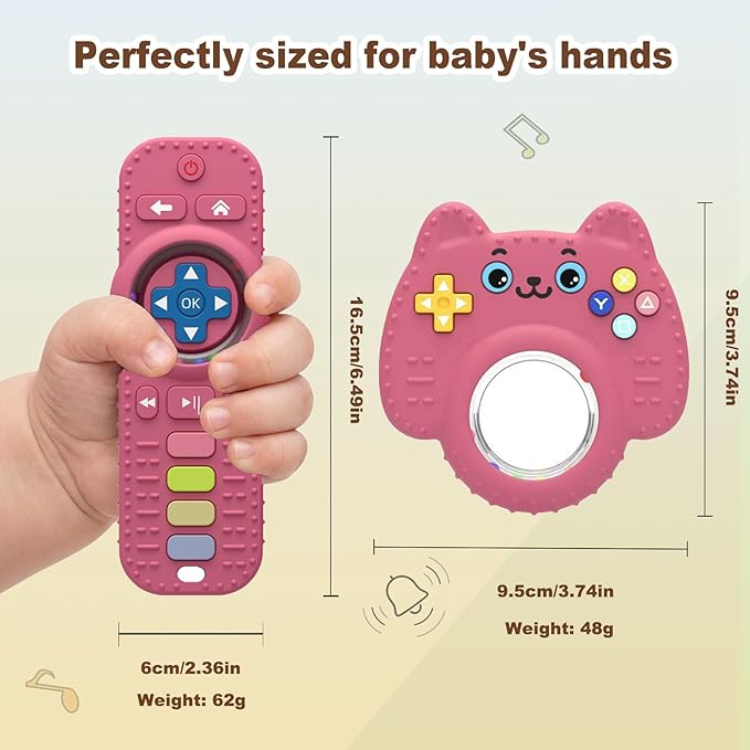 2Pack Teething Toys for Baby 3-6 Months, Teethers for Babies 6-12 Months, Remote Rattle Ring Teether for Baby, Sensory Toys for Babies, Baby Chew Toy