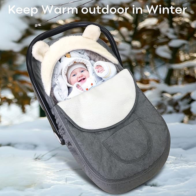 Baby Car Seat Cover for Infant Newborn - Universal Fitted 3-Season (Winter/Spring/Autumn) Canopy, Warm Breathable with Mesh Cover, Unisex for Baby Boy Girl - Grgy