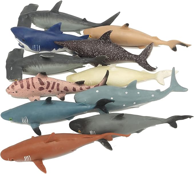 10 Pack Shark Toys,8" Soft and Stretchy Realistic Shark Toy Set,Floating Bathtub Toys and Birthday Party Favors for Boys Girls Kids