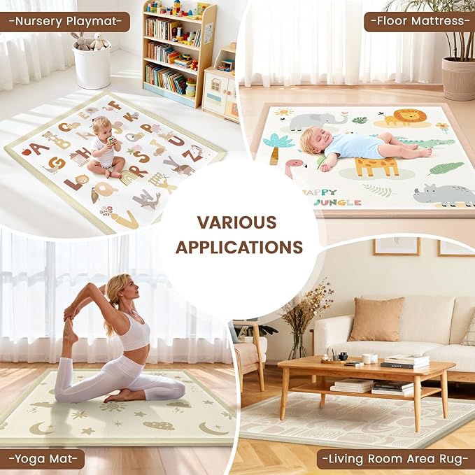 50"×50" Baby Play Mat for Floor & Playpen, 1.2" Thick High-Density Foam Nursery Mat for Tummy Time, Soft Plush Carpet with Non-Slip Bottom for Infant Toddler Baby Crawling & Playing (Grey)