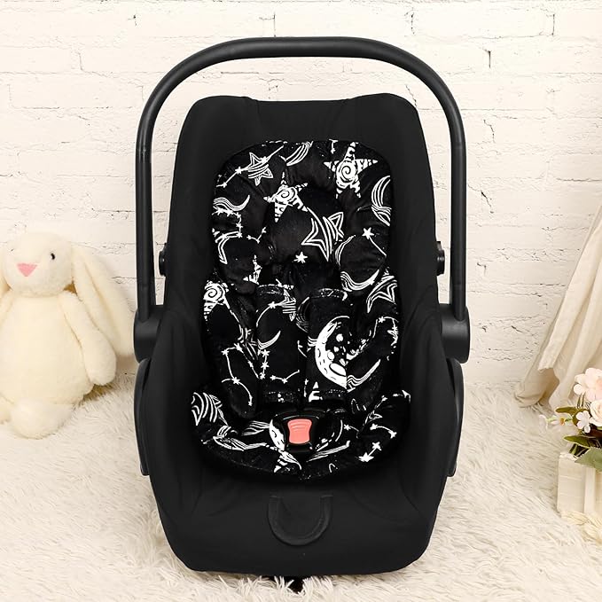 Infant Car Seat Insert Head and Body Support, GFU Reversible Newborn Insert for Carseat with Strap Pads, Soft Stroller Cushion Pillow Insert for Boys and Girls, Fits for Stroller, Swing, Black Star