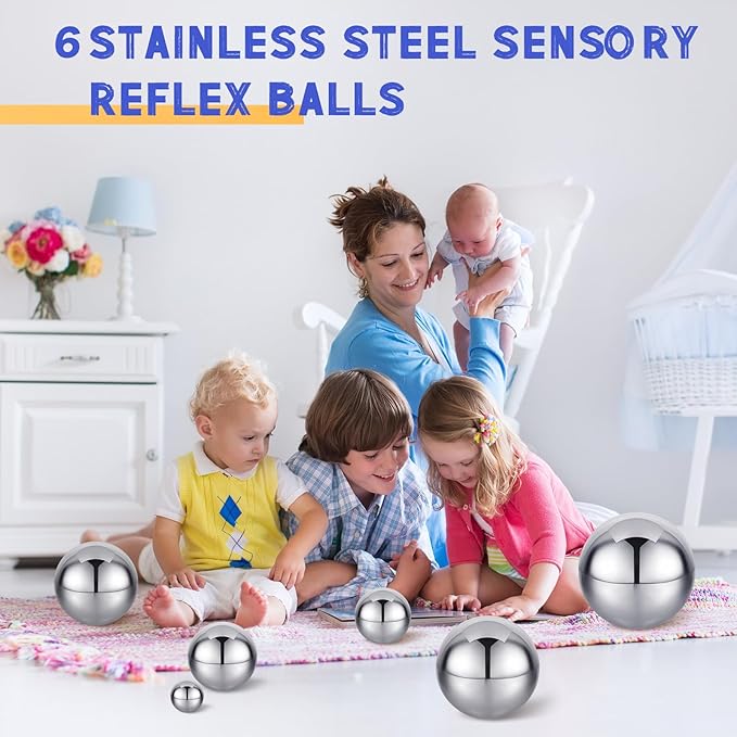 Shappy 6 Pcs Sensory Reflective Balls Stainless Steel Gazing Mirror Balls for Back to School Color Image Reflection Bedroom Ornaments (1.5,2.5,3,3.9,4.7,5.9 Inch)