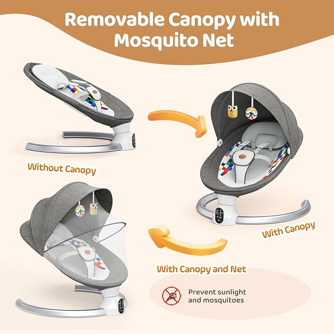 Baby Swings for Infants - Exclusive App & Bluetooth Function, Electric Baby Swing with 5 Point Harness & 5 Sway Speeds, 10 Preset Lullabies, Portable Infant Swing for Indoor/Outdoor(Dark Gray)