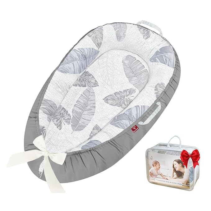 Baby Lounger - 100% Cotton Baby Lounger for Newborn with Lounger Cover, Portable Baby Nest for Home and Travel, Waterproof Lining, Newborn Babies Essentials Gifts