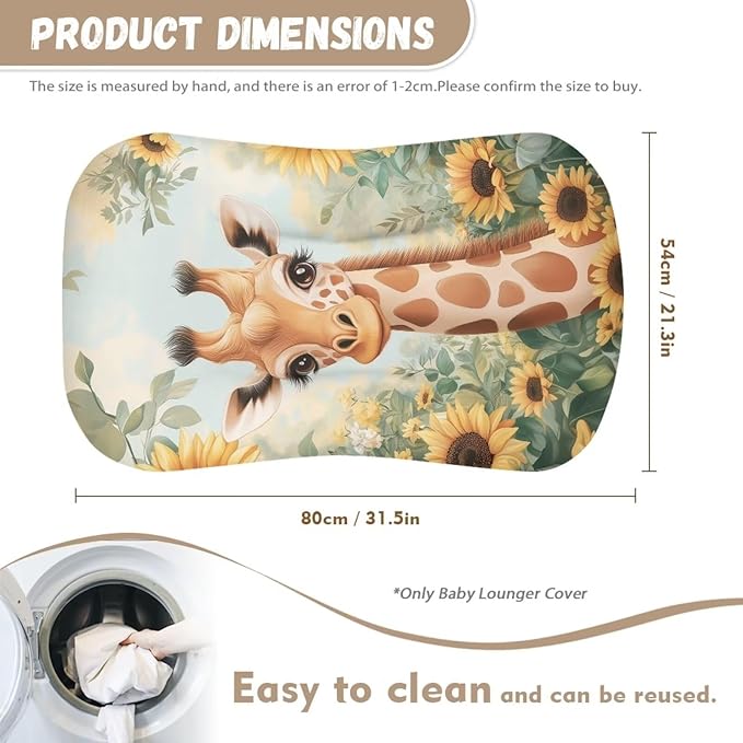 Giraffe Baby Lounger Cover Fall Sunflower Gifts for Boys Girls 31.5'' x 21.3'' Snuggle Me Covers Fits Most Loungers Newborn Infant Nest Slipcover Soft and Comfortable
