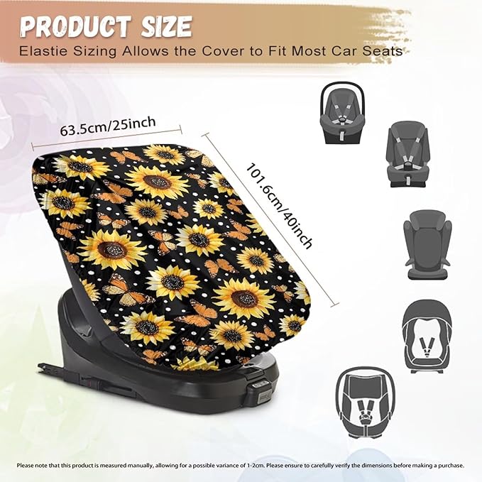 XYZCANDO Sunflower Print Baby Car Seating Sun Shade Cover Elegant Summer Baby Car Seat Cover Breathable Car Seat Sun Cover for Baby Easy to Install Car Seat Covers Gift for Birthday