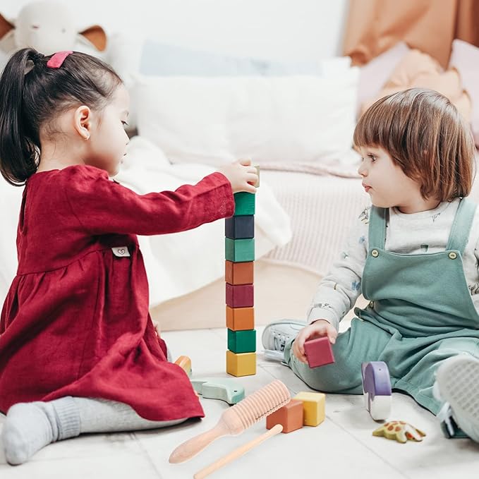 Kisangel Wood Guiro Instrument, Percussion Tone Block with Rhythm Sticks, Educational Musical Instruments Craft for Preschool Wooden Baby Toys