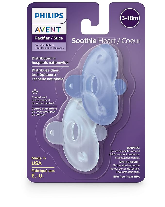 Philips Avent Soothie Heart Pacifier, 3-18 Months, Blue/Light Blue, 2 Pack, SCF099/11